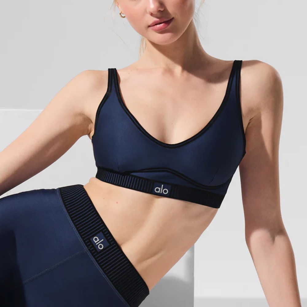 ALO Yoga Navy Blue V-Neck Sports Bra